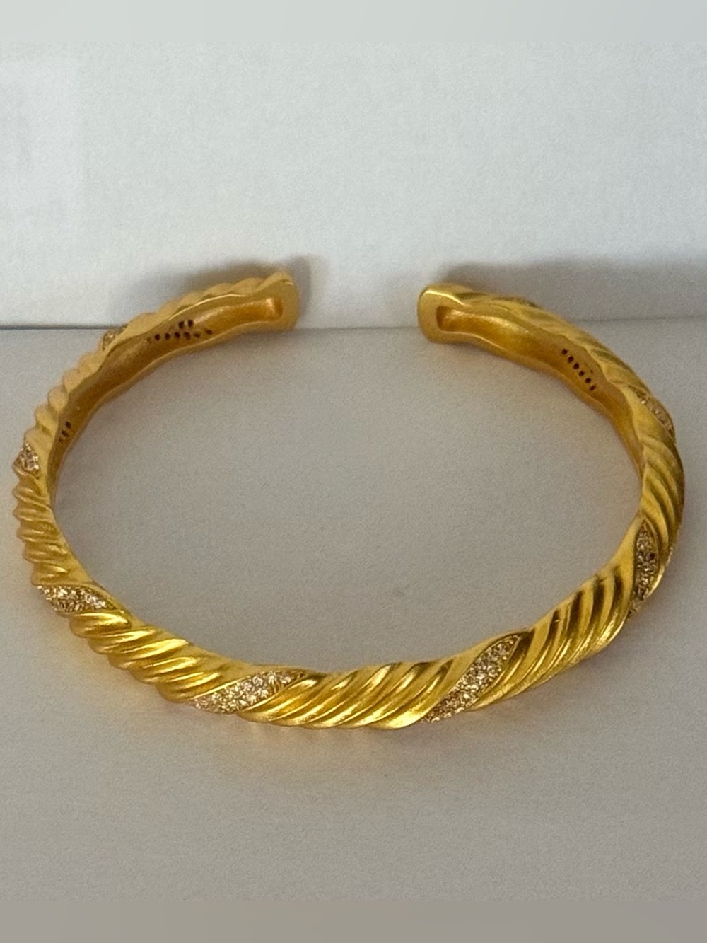 24 K Gold Plated Twisted Open Cuff Bangle Bracelet with Crystal Accents